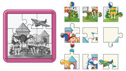 Wall Mural - Children photo jigsaw puzzle game template