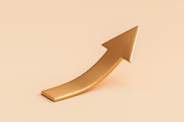 Wall Mural - success business gold arrow up 3d icon isolated on background with growth economy direction golden g