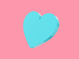 Poster - Flat heart. Blue mono color. Symbol of love. On a solid pink background. Bottom view. 3d rendering.