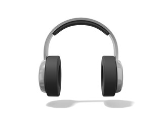 Poster - Realistic gray headphones on white background. Front view. 3d rendering.