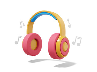 Poster - Multicolored headphones with music notes on white background. 3d rendering.
