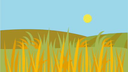 Poster - Autumn field and sun, illustration, vector