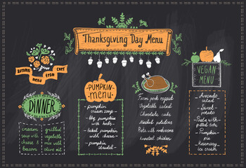 Wall Mural - Happy Thanksgiving day holiday menu chalkboard