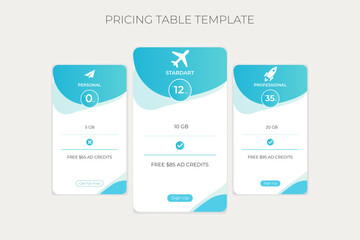 Flat colorful price table template