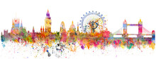 Abstract Illustration Of The London Skyline - Watercolor Stains And Brush Strokes On Transparent Background