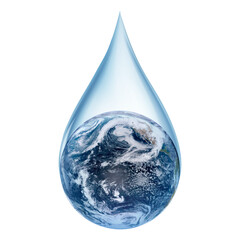 Wall Mural - Lack of water concept on earth isolated on white background. World in a water drop. Earth day or World Water Day concept. Elements of this image furnished by NASA.