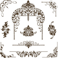 Poster - vintage design lace borders monogram logo and corners Vector set art deco floral ornaments elements