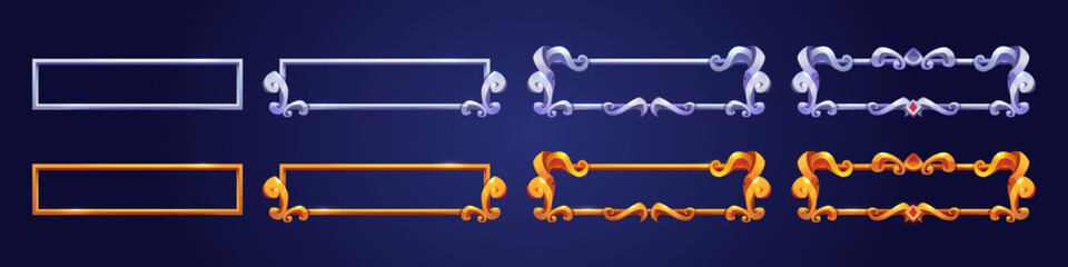 Poster - game silver and gold ranking frames in medieval style. empty metal and golden banner borders with sw