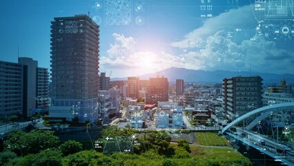 Leinwandbilder - Modern city and data technology. Smart city. Digital transformation.
