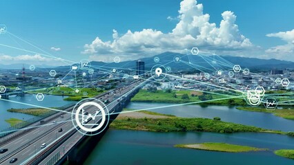 Aufkleber - Modern city and communication network. 5G. IoT (Internet of Things). Telecommunication.