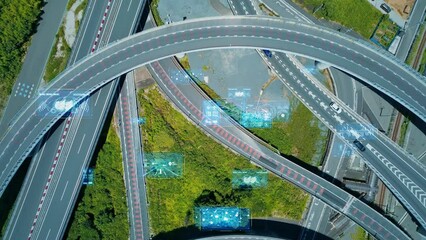 Poster - Transportation and technology concept. HUD (Heads up display). ITS (Intelligent Transport Systems). 