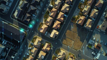 Aufkleber - Modern residential area and communication network. 5G. IoT (Internet of Things). Digital transformation.
