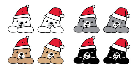 Poster - Bear vector polar bear chriatmas santa claus hat icon character cartoon logo teddy symbol doodle animal illustration isolated design