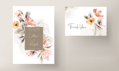 Frames of watercolor flowers on wedding invitation card