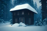 Fototapeta Pokój dzieciecy - A cabin standing alone in the winter woods. 