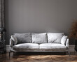 Leinwandbild Motiv Home mockup, grey room with sofa and brown decoration, 3d render