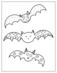 Canvas Print - Halloween coloring page with cute bats. Spooky characters print for coloring book in US Letter format. Vector illustration