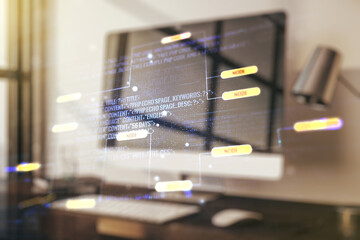 Fototapete - Abstract creative coding concept on modern laptop background. Multiexposure