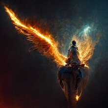 Dark Pegasus With Fire Wings, Flying Horse, Mythical Creature, Horse With Wings. Painting, Concept Art, Cinematic Light, Background, Wallpaper, Illustration