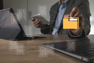 Poster - stack documents file business paper pile of documents folder on desk paperwork accounting concept