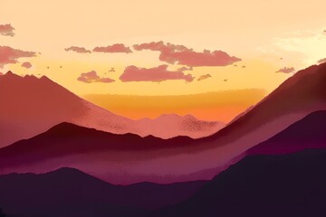 Wall Mural - Sunset over the misty mountains