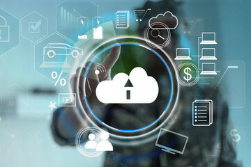 Poster - Cloud technology icon for online shopping global business concept.