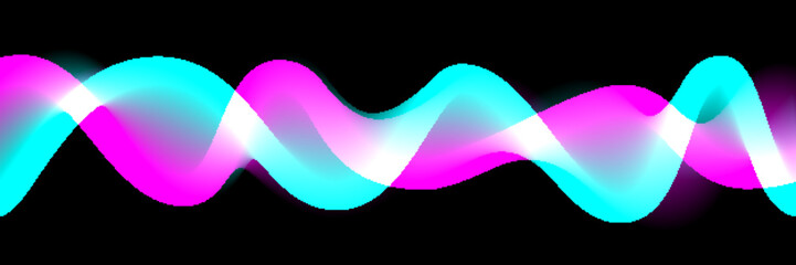Poster - Light or sound neon waves with smoke effect, abstract pulses of energy and power, signal