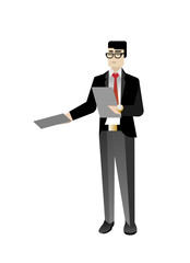 Sticker - Asian businessman in business suit giving documents. Corporate business people isolated vector illustration