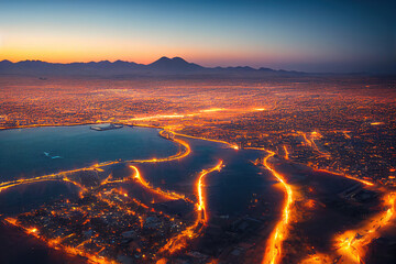 Poster - Aerial view of historical landmark Christ Church aka Christuskirche at dusk in Windhoek the capital and largest city of Namibia , style U1 1