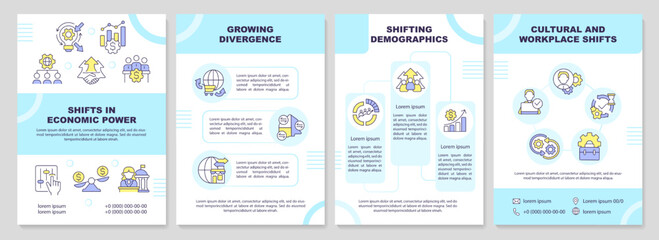 Business tendencies brochure template. Economics and politics. Leaflet design with linear icons. Editable 4 vector layouts for presentation, annual reports. Arial-Black, Myriad Pro-Regular fonts used