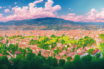 Wall Mural -  Panoramic view from above the old town of Bern capital of Switzerland , style U1 1