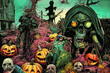© Coka - Halloween  zombie   background, vintage style, digital illustration