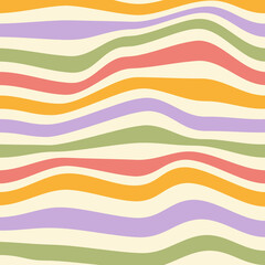 Aufkleber - Wavy stripes background. Abstract geometric texture.  Colorful wavy distorted stripes on a beige background. Pastel colors. Vector illustration