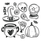 Fototapeta Młodzieżowe - Hand-drawn happy Halloween elements collection