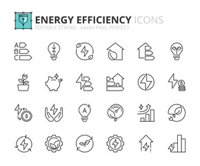 simple set of outline icons about energy efficiency and saving. sustainable development.