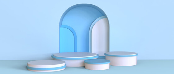 Aufkleber - Abstract background. Cylinder podium showcase and Product presentation for Minimal wall on Blue background. Minimal ,stage, mock up, cosmetic product, copy space, digital, banner, website-3d Rendering