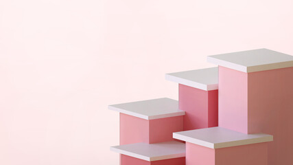 Poster - Creative idea. Podium showcase and cosmetic product. Rectangular Geometric shapes on Red for Minimal wall scene. Promotion display, Inspiration, copy space, digital, banner, website -3d Rendering