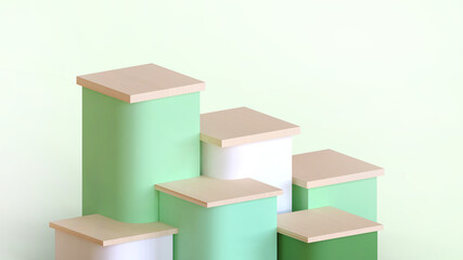 Poster - Creative idea. Podium showcase and Product presentation. Rectangular Geometric shapes on Green for Minimal wall scene. Products showcase, Promotion, copy space, digital, banner,website-3d Rendering