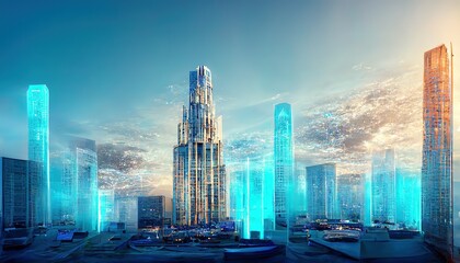 Leinwandbilder - Designing the architecture of the construction of the block in the computer scheme. 3d illustration