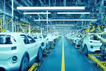 Aufkleber - Conveyor for the assembly of cars in the factory. 3D rendering