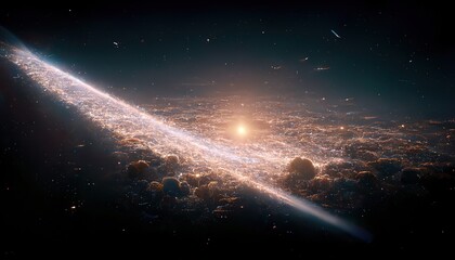 Poster - A white streak of bright light illuminated the black expanse of space. 3D rendering