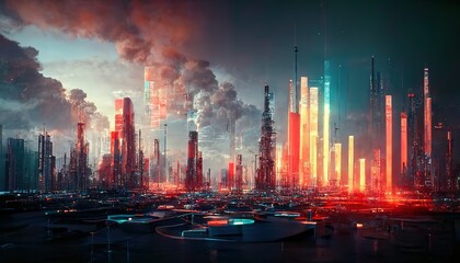 Leinwandbilder - Computer-based architecture scheme of high-rise structures of the metropolis. 3d illustration