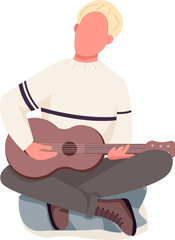 Poster - Guitarist during camping semi flat color raster character. Singing figure. Full body person on white. Autumn activity isolated modern cartoon style illustration for graphic design and animation