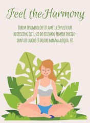 Wall Mural - Yoga and meditation classes banner or poster template flat vector illustration.