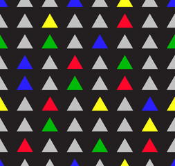 Poster - Triangular geometric shapes are arranged in alternate colors and evenly spaced on a black background. It's a seamless pattern. Can be used as a pattern for a rug or a pattern of the fabric