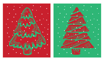 Wall Mural - Christmas tree hand drawn illustrations. Vector.	
