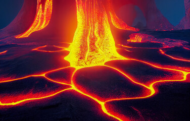 red lava texture background. River of pahoehoe lava flowing down a cliff