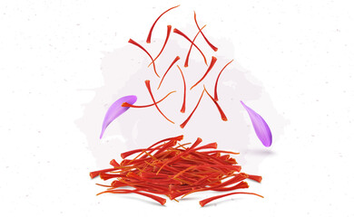 Sticker - Dry saffron stamens vector illustration with saffron flower petals