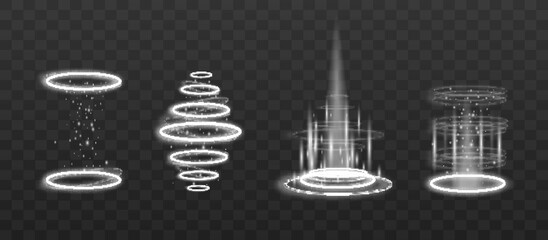 Wall Mural - Magic portal with white flame mockups, realistic vector illustration isolated.