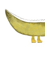 Green Crocodile Tail With Legs In Yellow Boots, Hand-drawn Crocodile Tail, The Back Of The Crocodile 